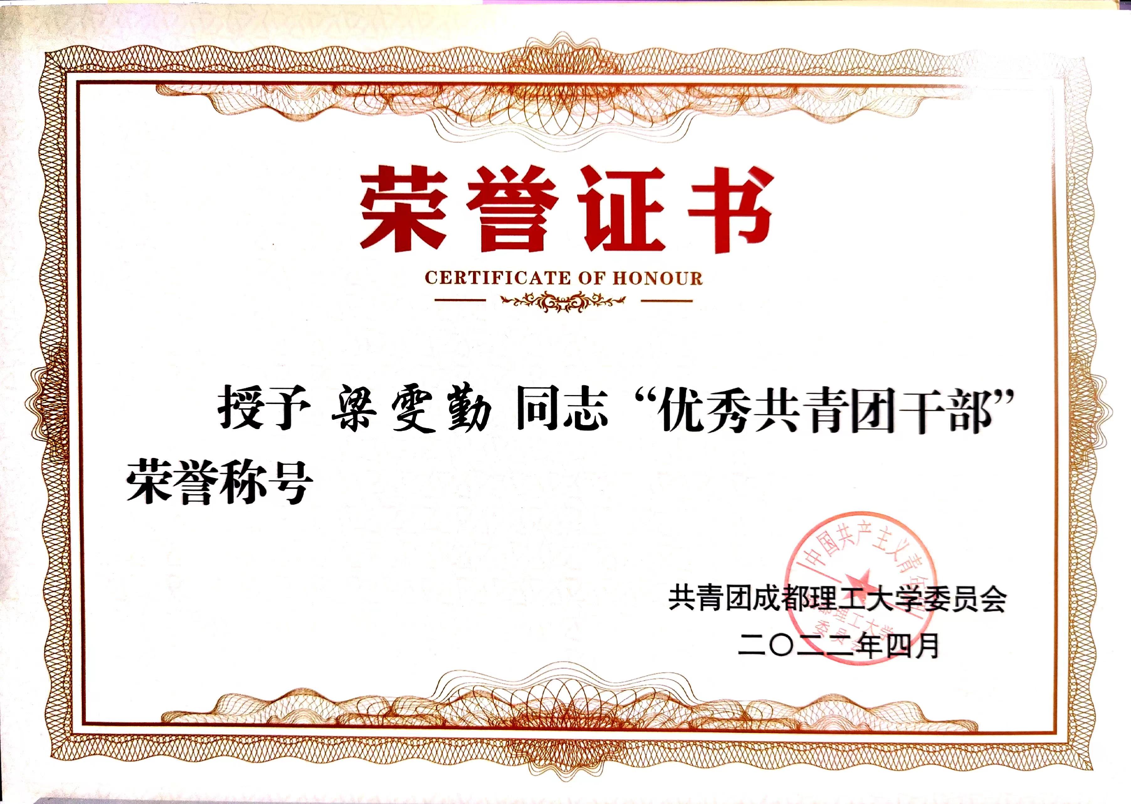 优秀共青团干部（共青团成都理工大学委员会）